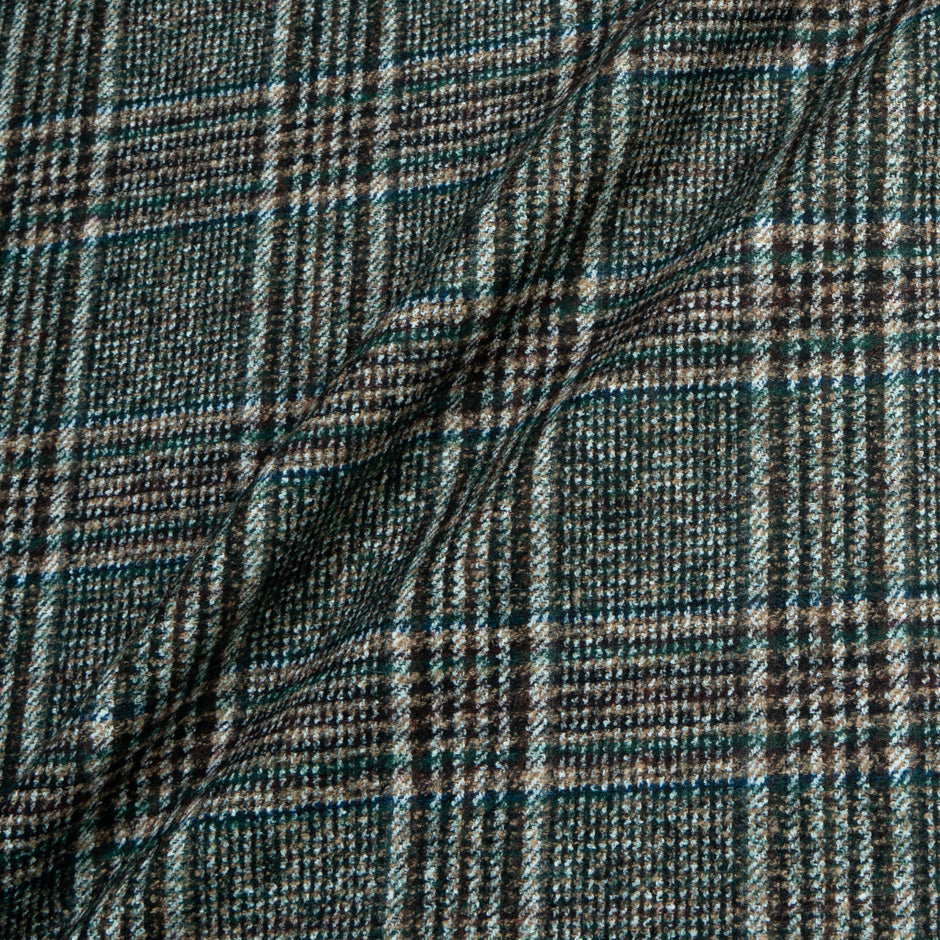 Teal Green, Brown & Grey Checkered Alpaca Blend Suiting (A 1.10m Piece)