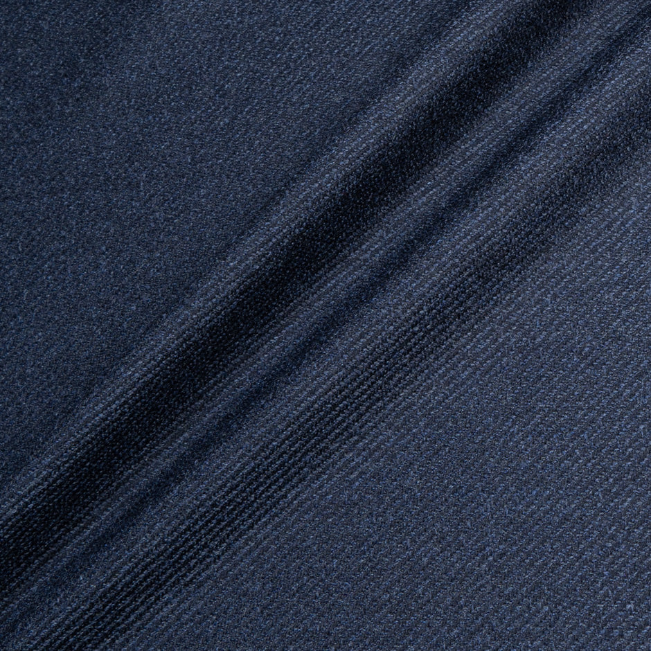 Navy Blue Wool & Silk Blend Twill Suiting