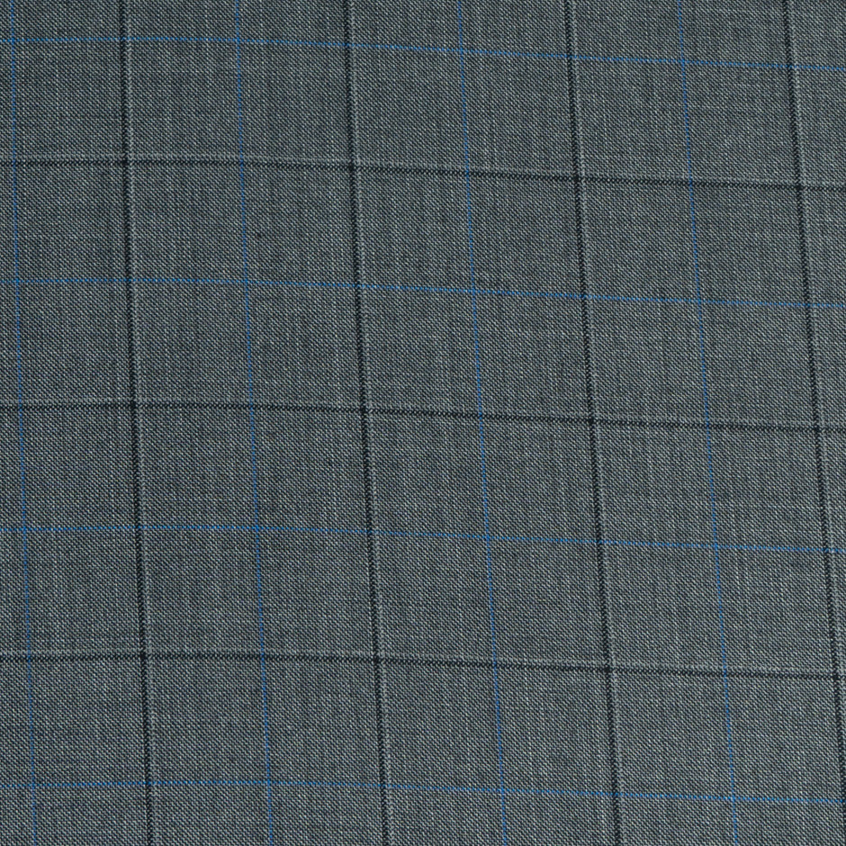 Grey Checkered Super 140s Wool Suiting