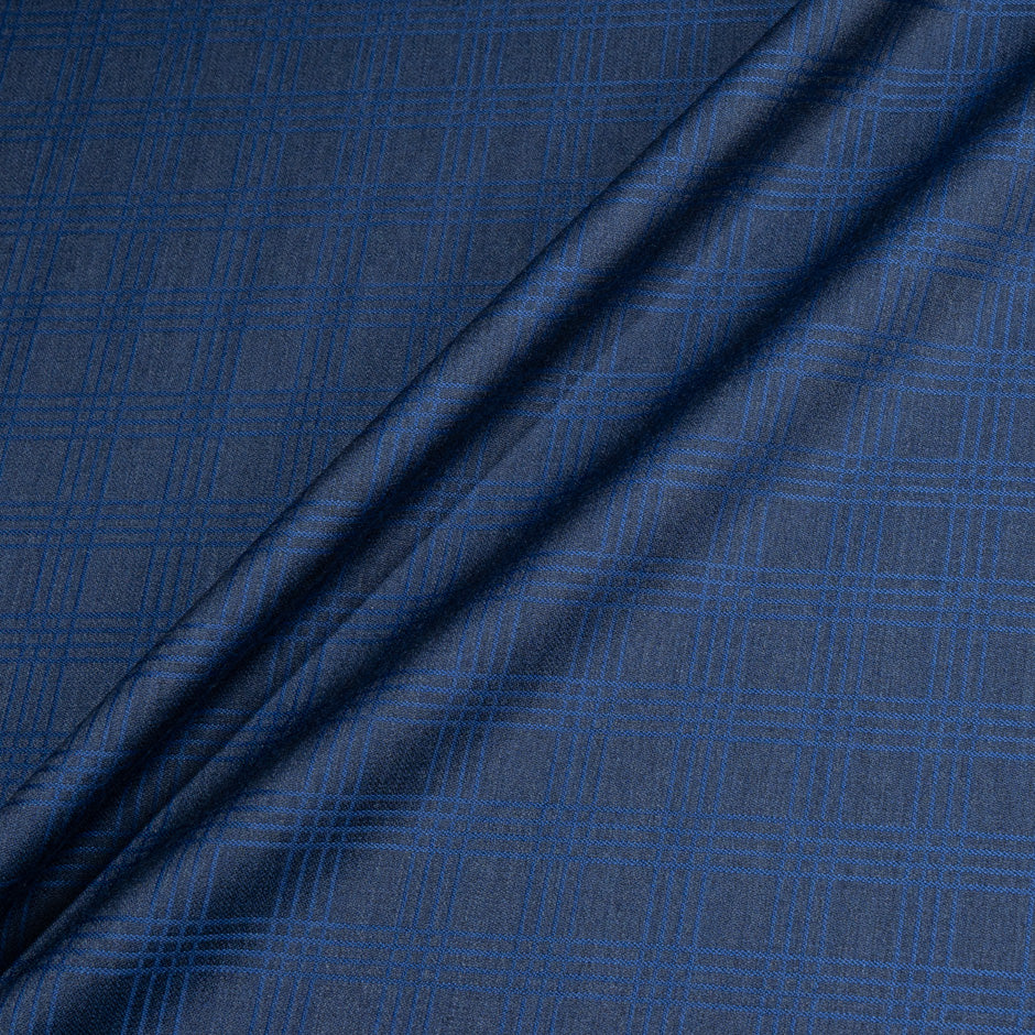 Blue Two-Tone Checkered Jacquard Super 140s Pure Wool