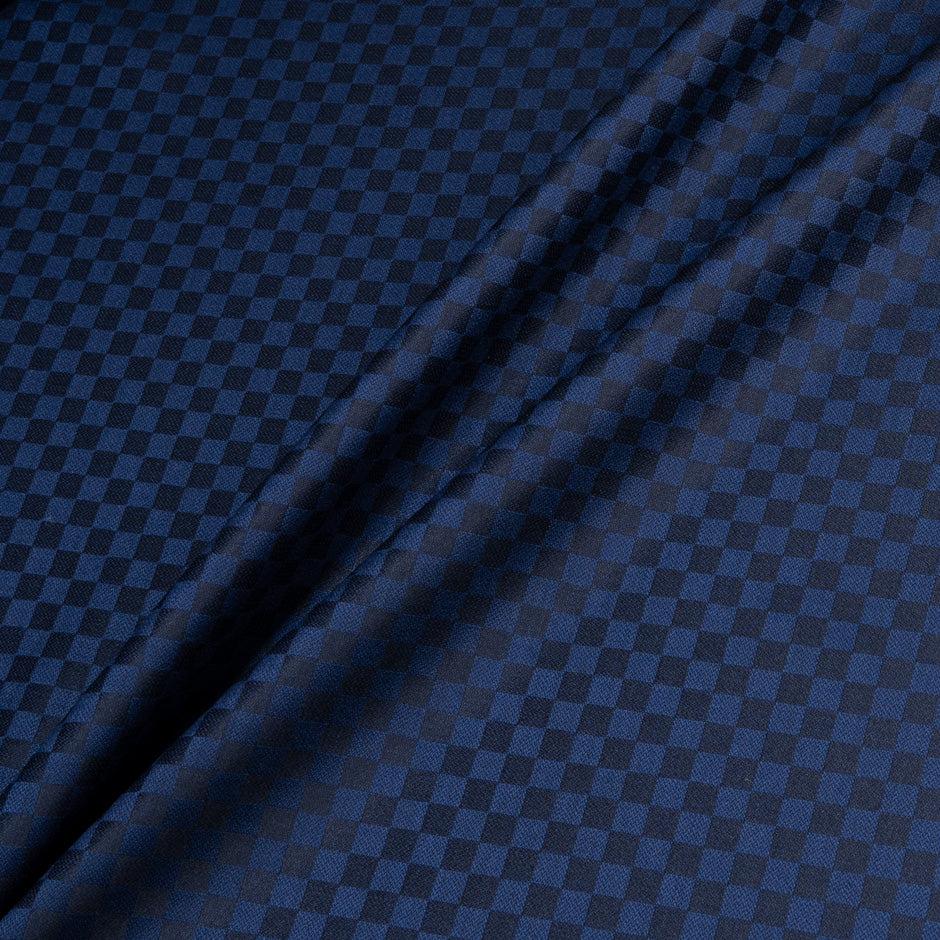 Blue & Black Square Checkered Super 140s Pure Wool