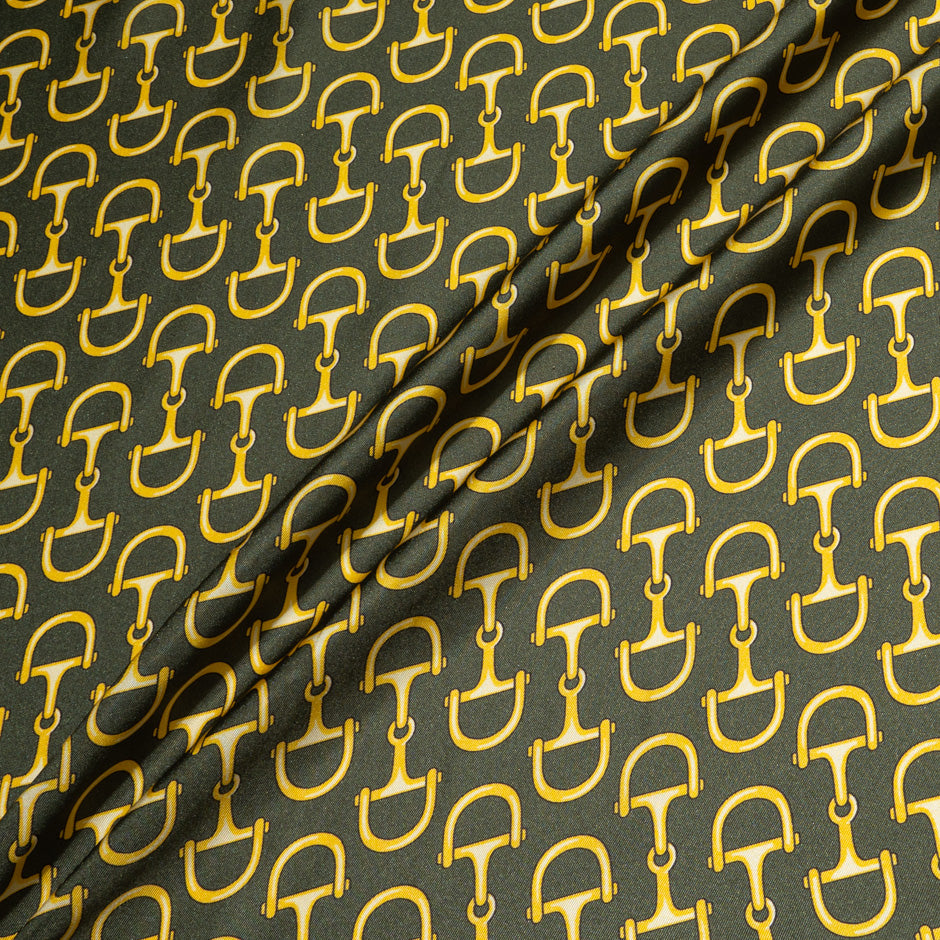 Horse-Bit Printed Olive Green Pure Silk Twill