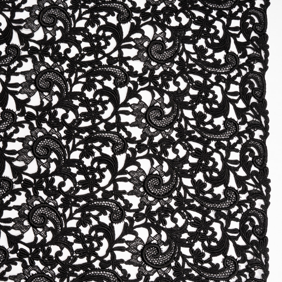 Black Floral Swiss Cotton Guipure Lace