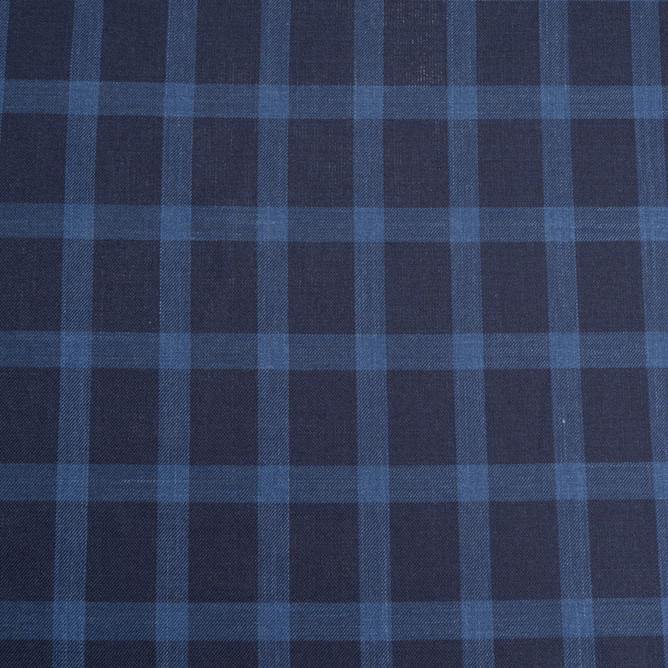 Two-Tone Blue Checkered Wool, Silk & Linen (A 1.95m Piece)