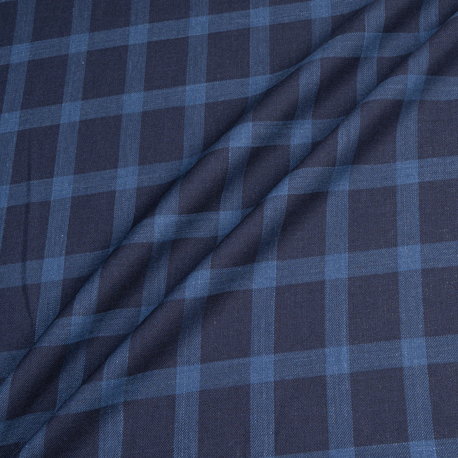 Two-Tone Blue Checkered Wool, Silk & Linen (A 1.95m Piece)