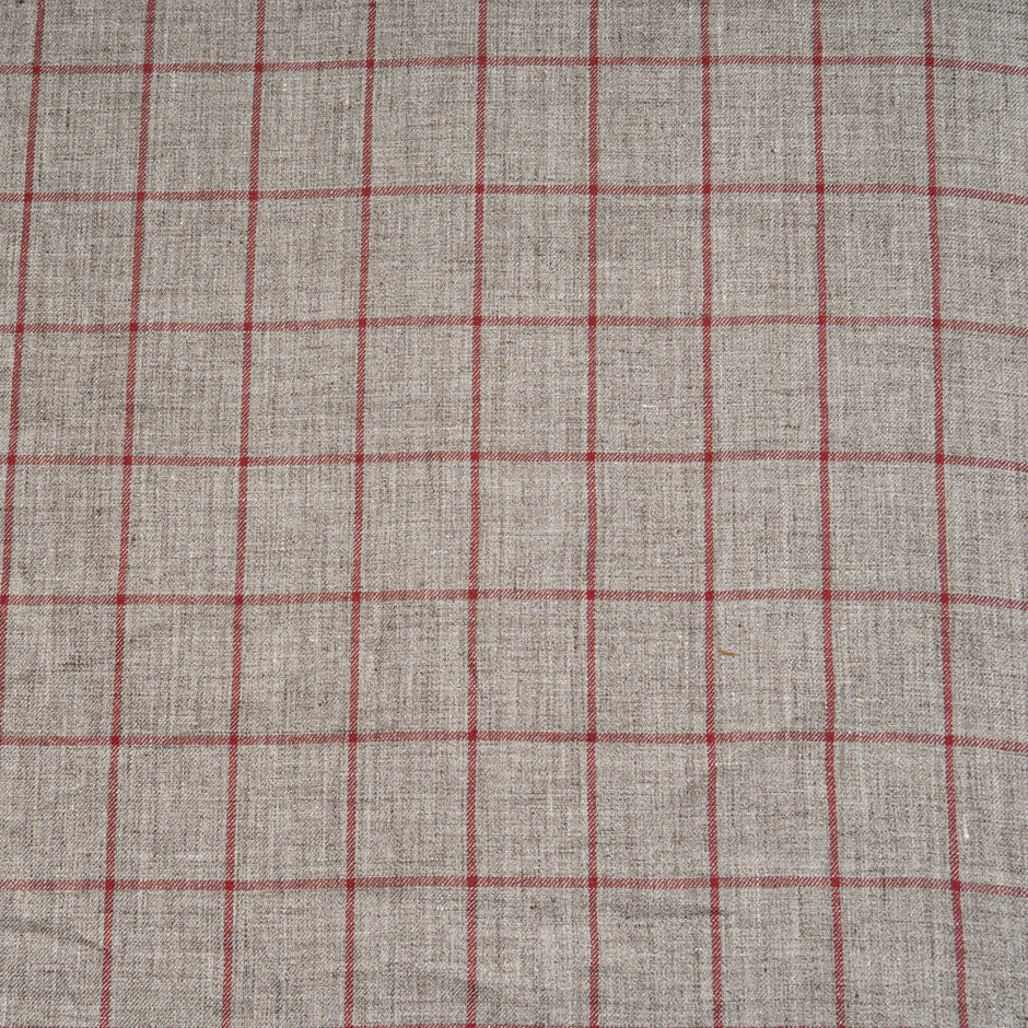 Red Checked Oatmeal Pure Linen (A 1.50m Piece)