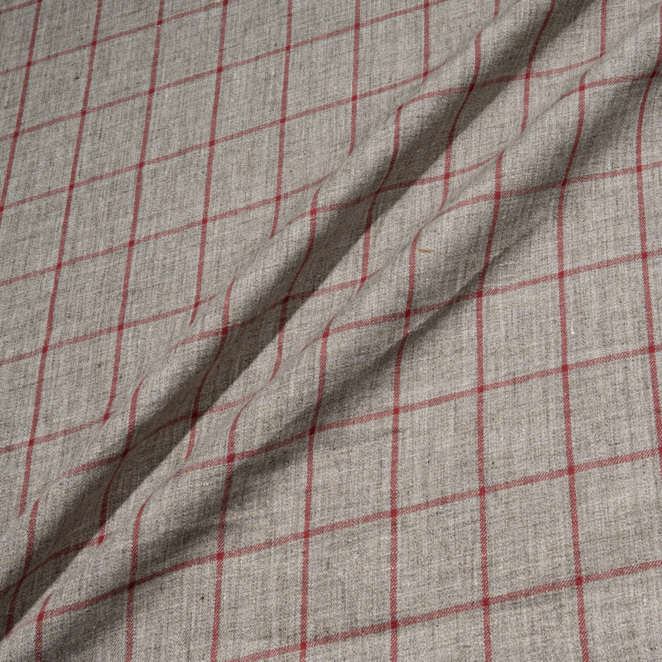 Red Checked Oatmeal Pure Linen (A 1.50m Piece)