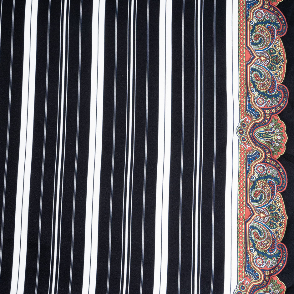 Monochrome 'Barcode' Striped Printed Silk Twill