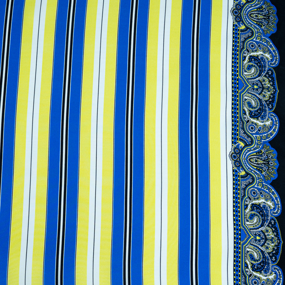 Yellow & Blue 'Barcode' Striped Pure Silk Twill