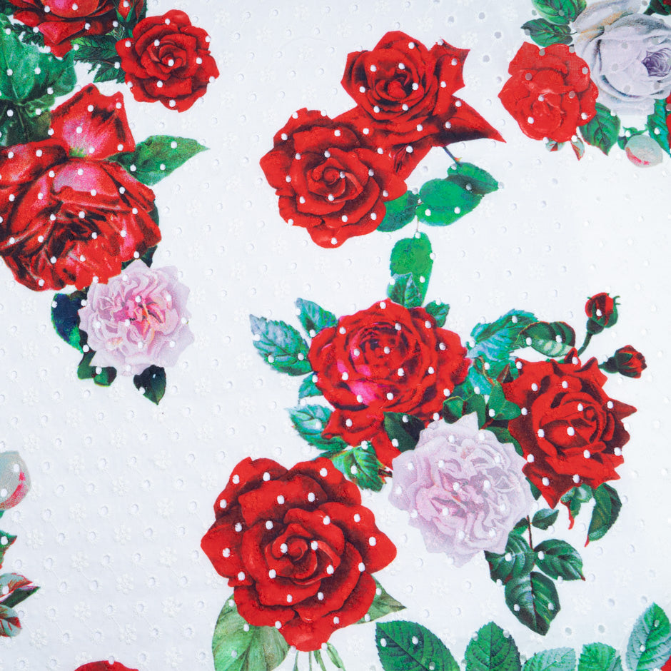 Red Floral Printed White Broderie Anglaise