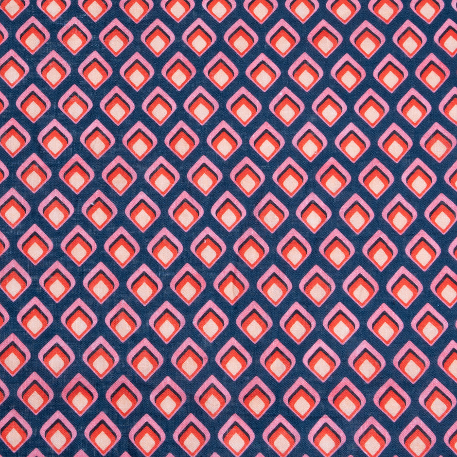 Red & Pink Geo Printed Navy Blue Pure Linen