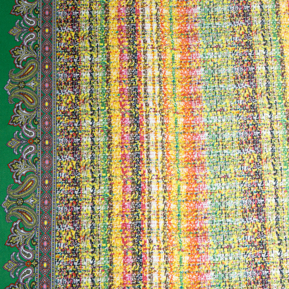 Green & Multi-Coloured 'Bouclé' Printed Pure Silk Twill