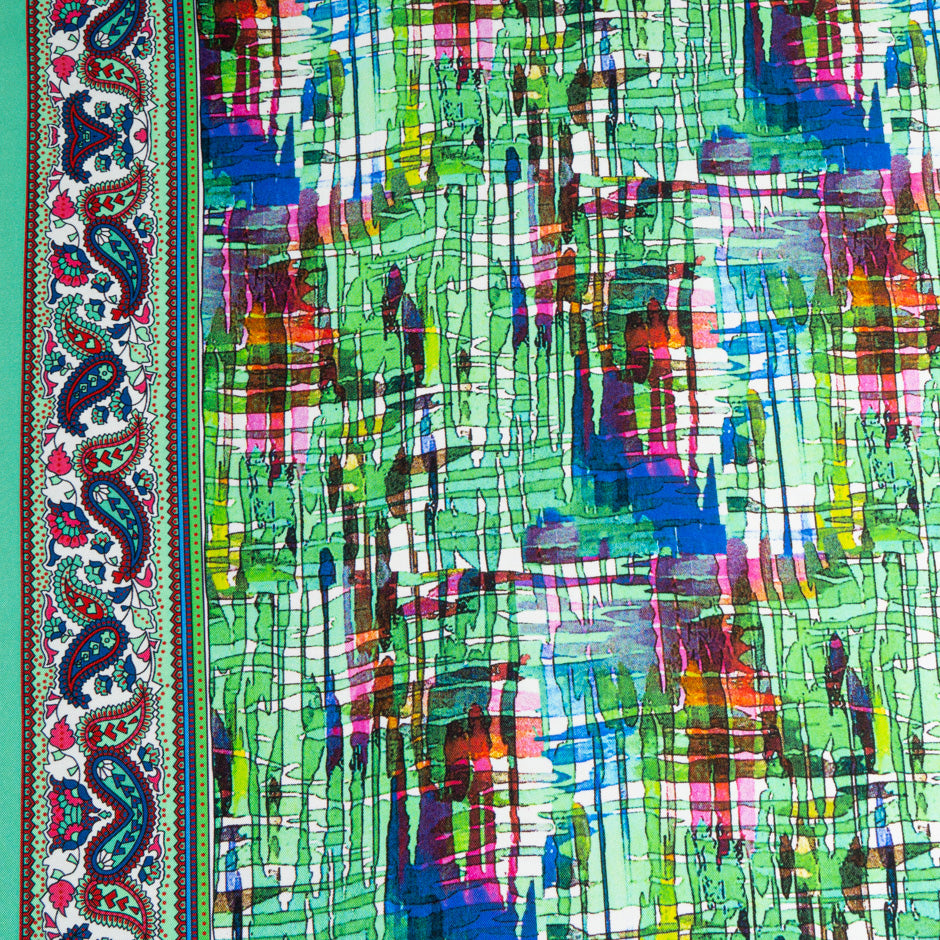 Green & Multi-Coloured Printed Pure Silk Twill