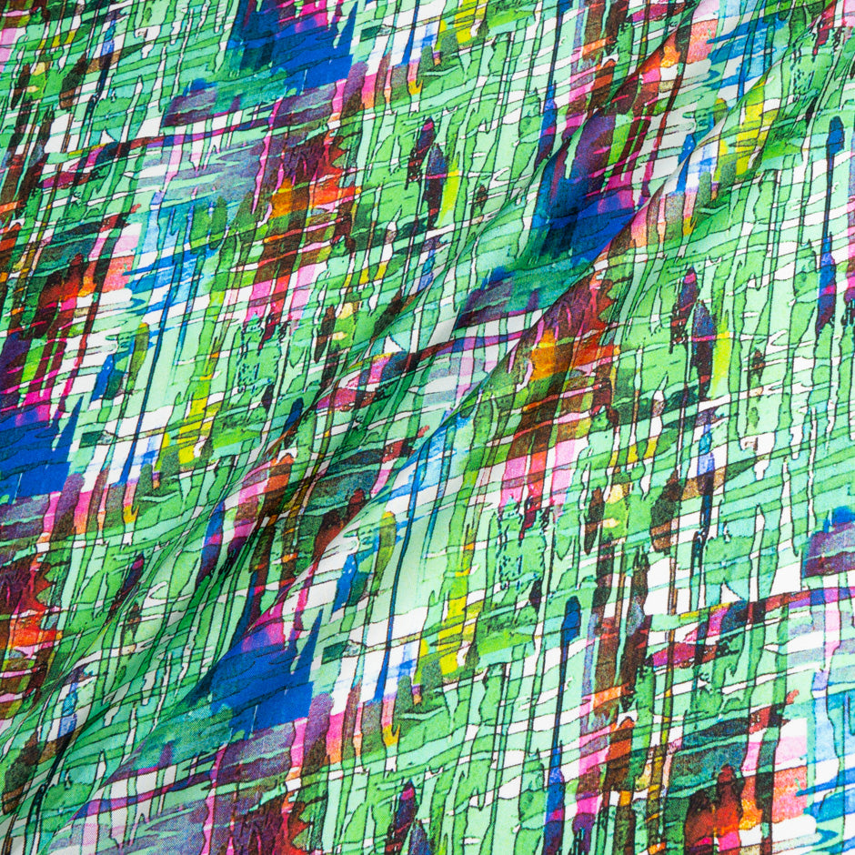 Green & Multi-Coloured Printed Pure Silk Twill