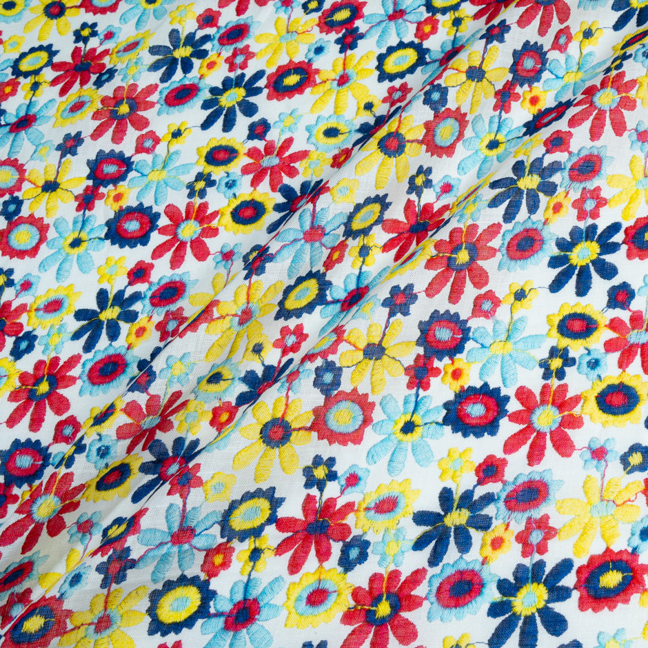 Red, Yellow & Blue Floral Printed Handkerchief Linen