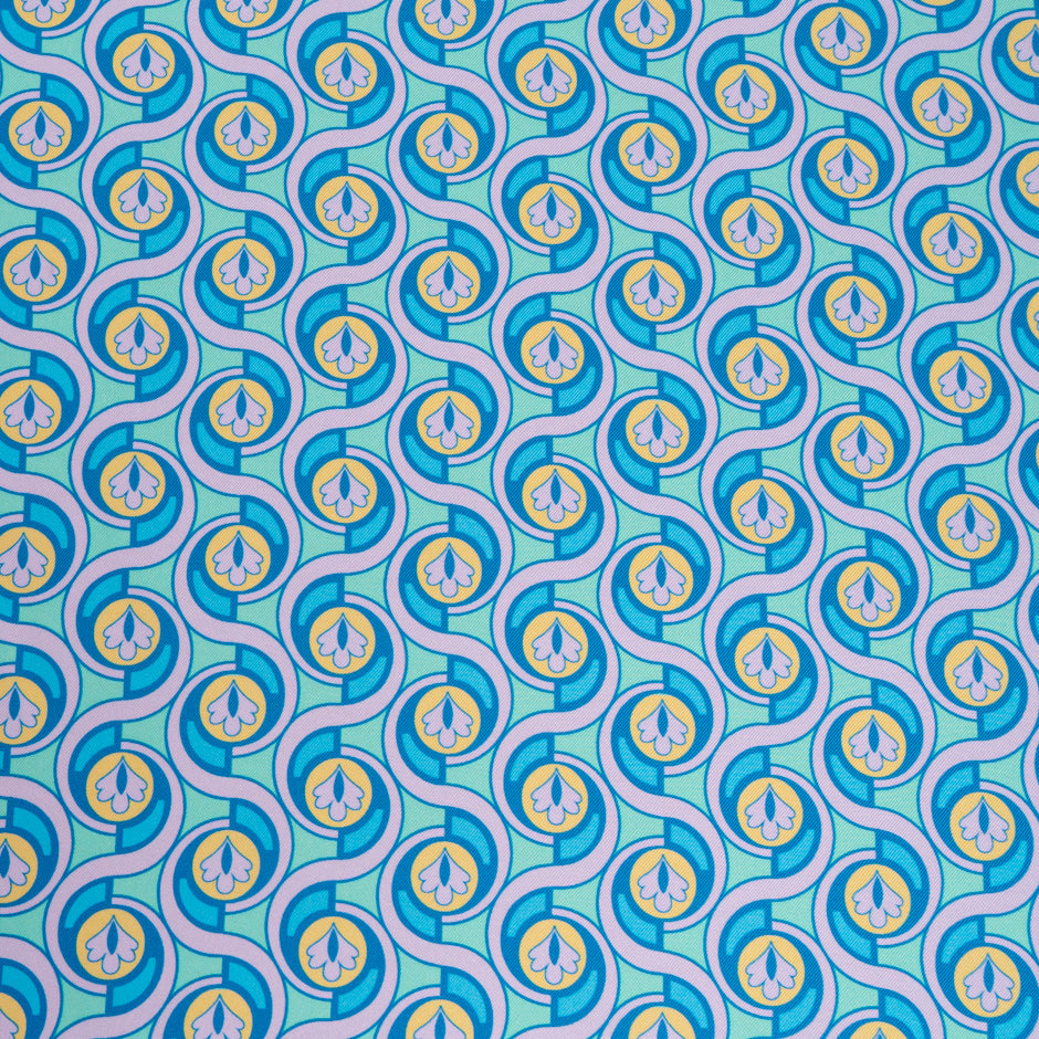 Aqua & Pink Geo Printed Silk Twill (A 2.40m Piece)