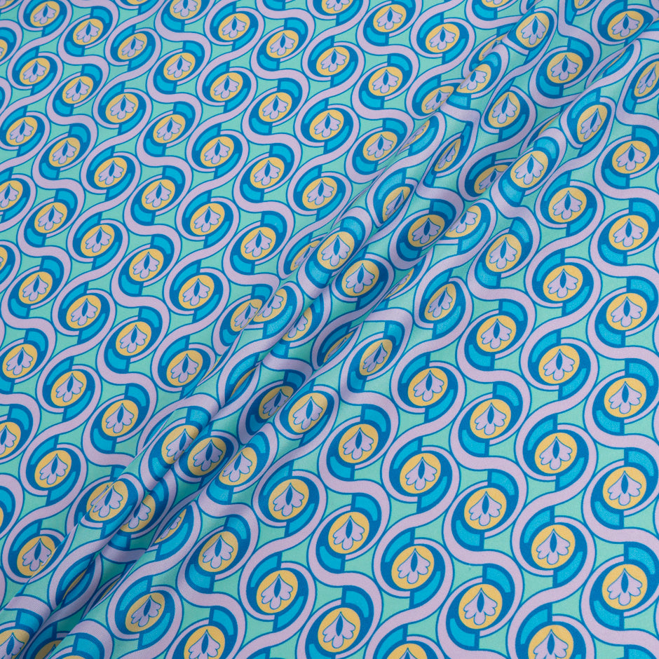 Aqua & Pink Geo Printed Silk Twill (A 2.40m Piece)