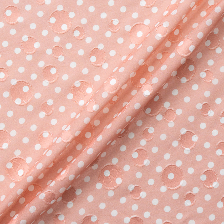 White Spotted Salmon Pink Cotton Voile Jacquard