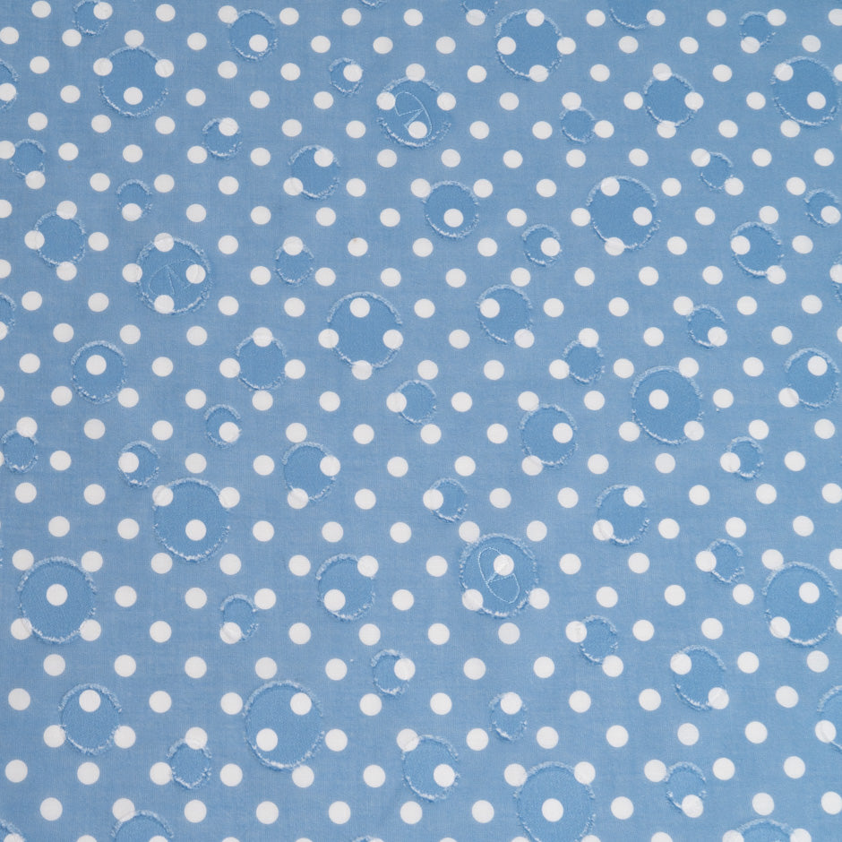 White Spotted Sky Blue Cotton Voile Jacquard