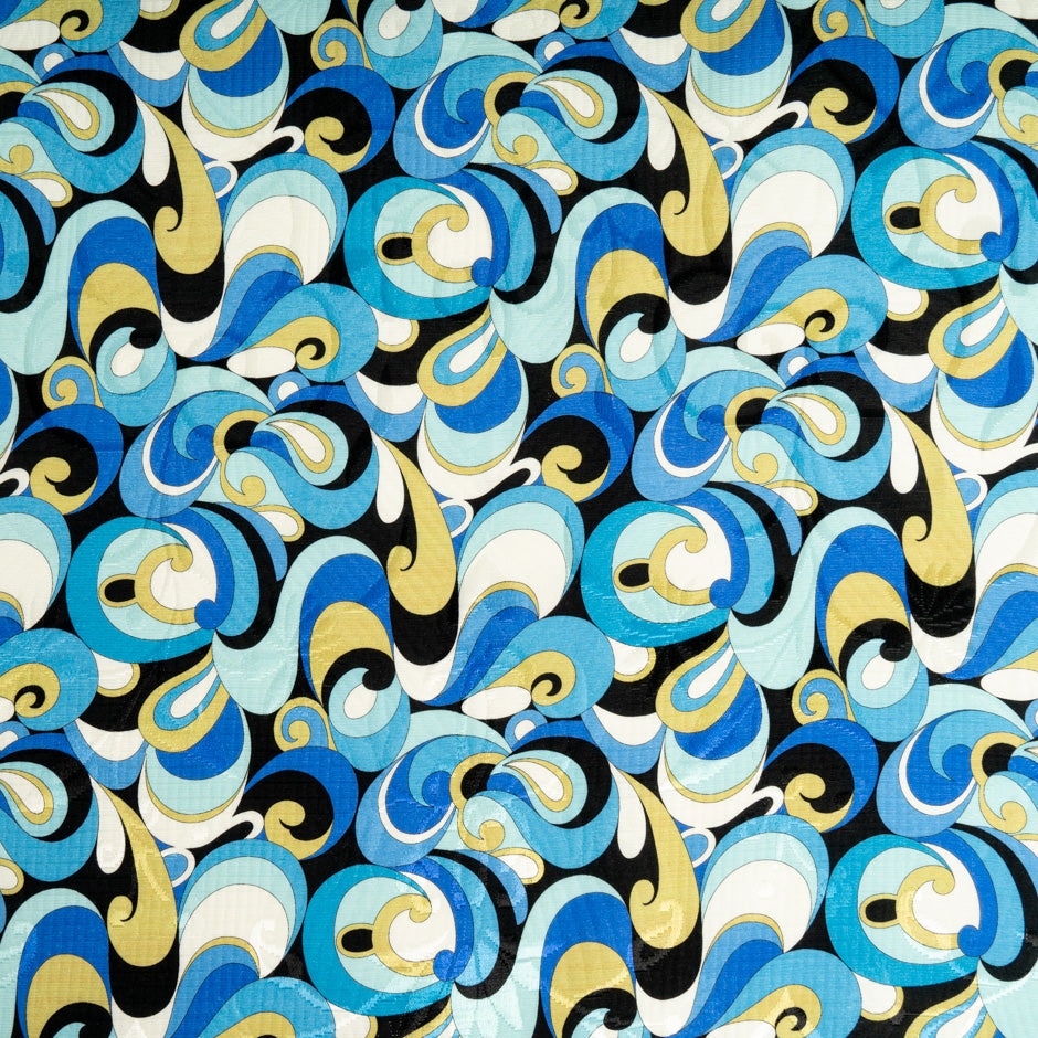 Blue, Black & Khaki Cotton & Silk Blend Cloqué