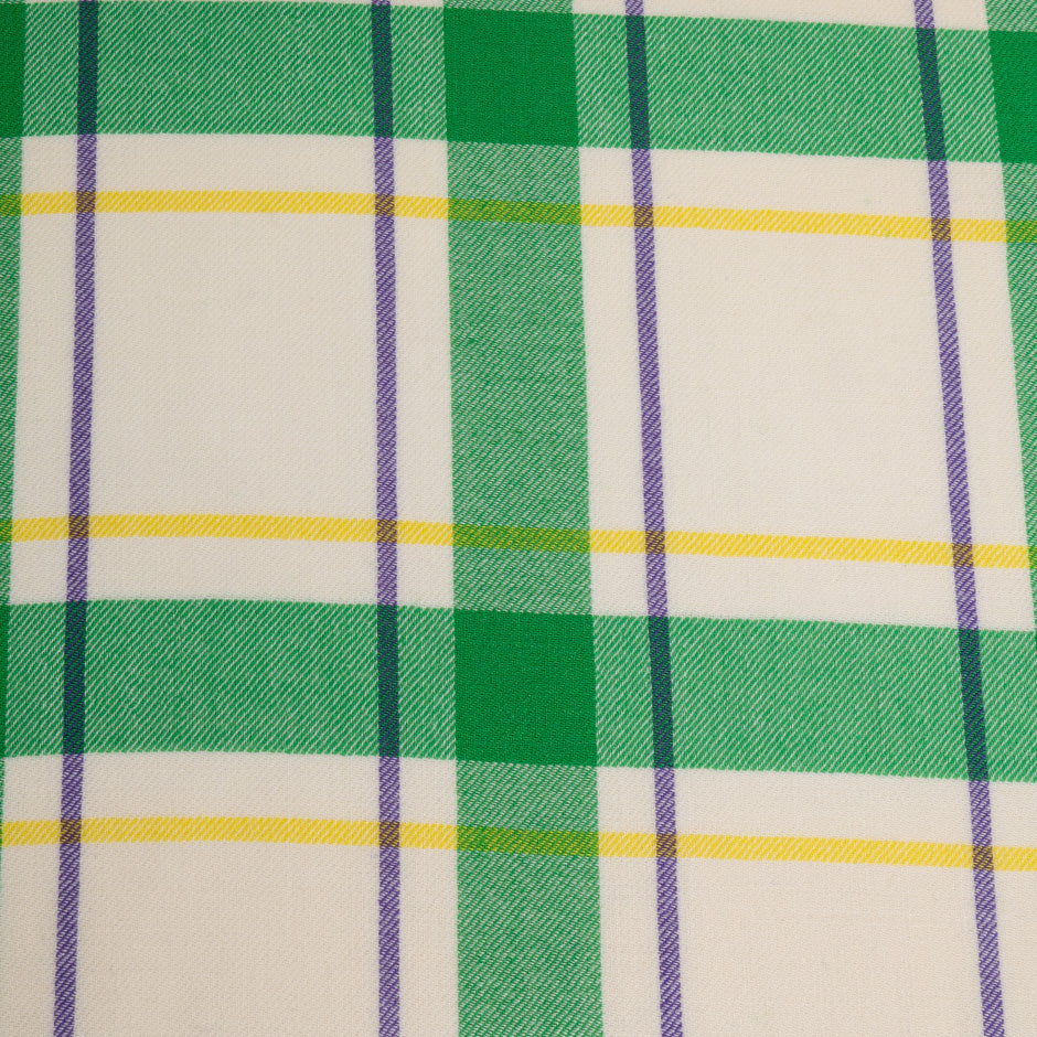 Green & Ivory Wool & Silk Blend Tartan