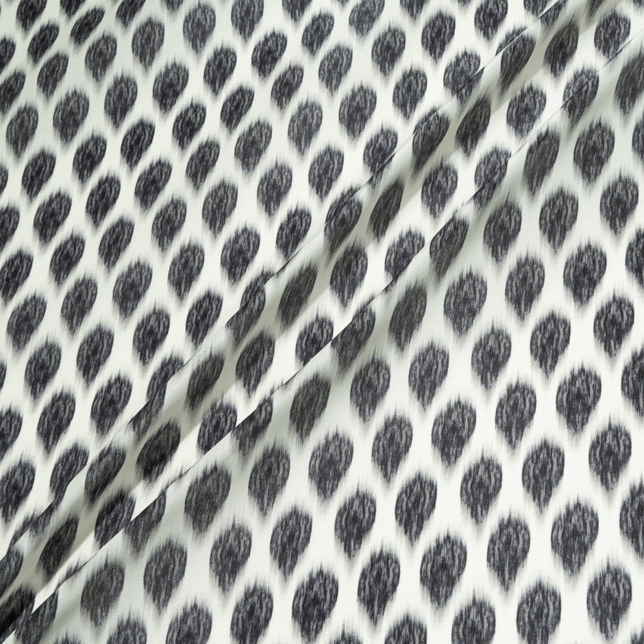 Black Ikat Printed Ivory Silk Gazar