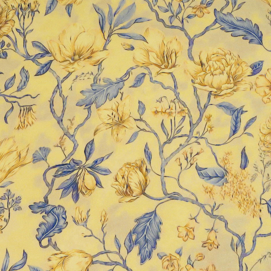 Floral Printed 4 Ply Yellow Silk Crêpe