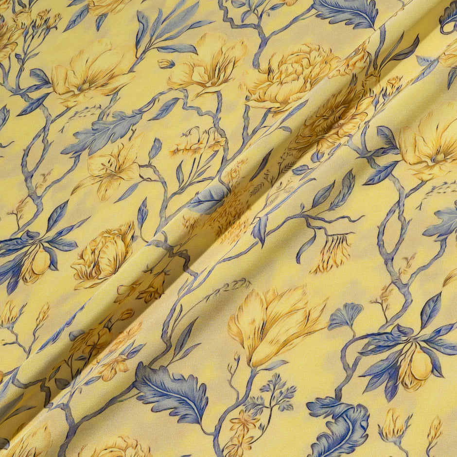 Floral Printed 4 Ply Yellow Silk Crêpe