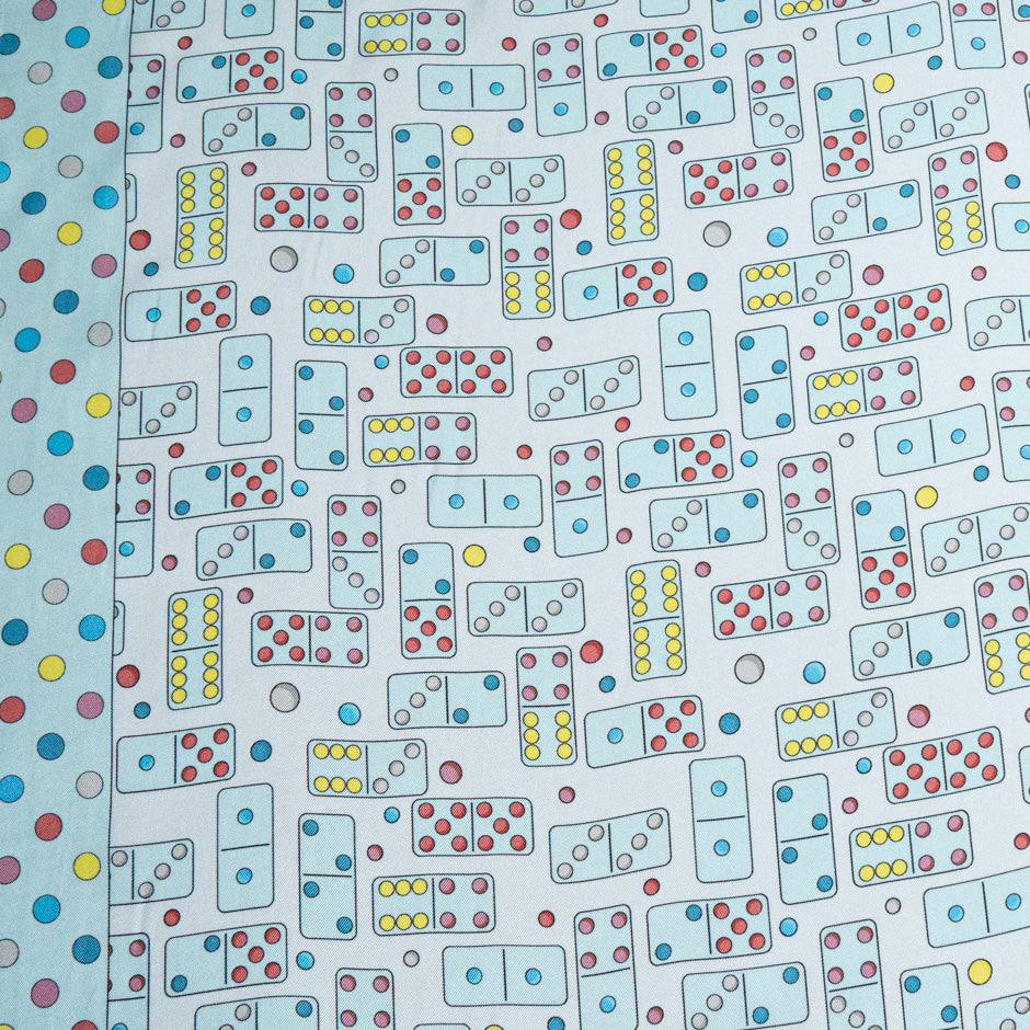 Baby Blue Domino Printed Pure Silk Twill