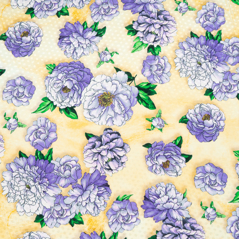 Lavender Floral Printed Yellow Silk Jacquard