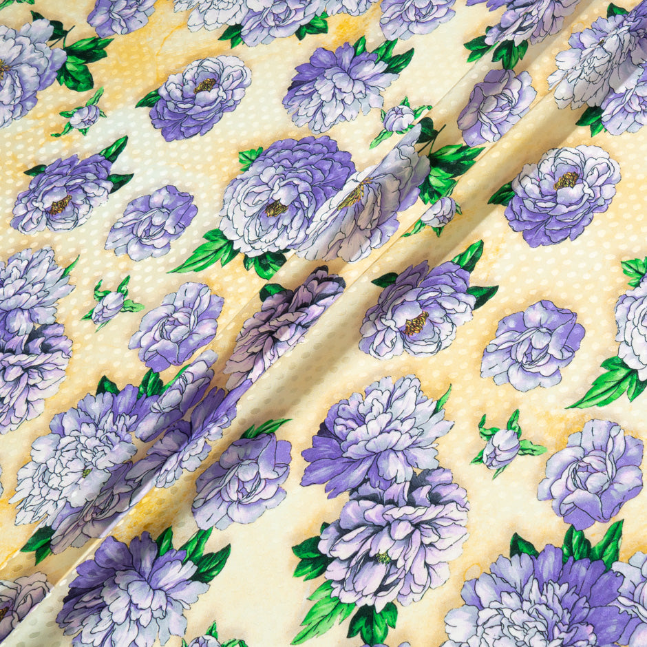 Lavender Floral Printed Yellow Silk Jacquard