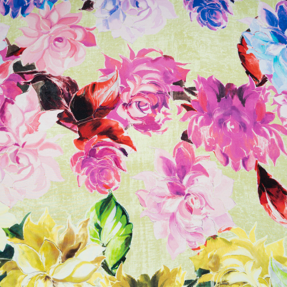 Busy Multi-Coloured Floral Printed Silk Satin