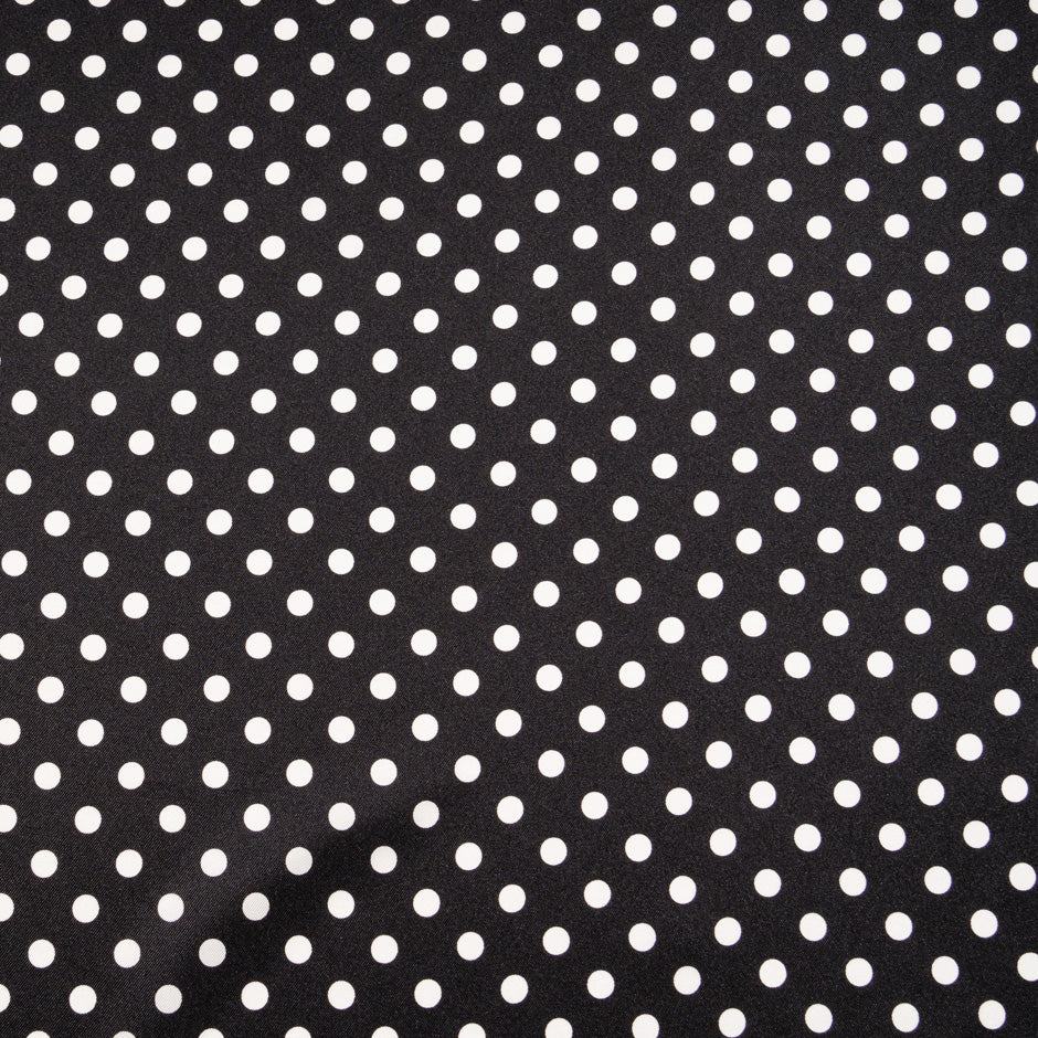 White Spot on Jet Black Pure Silk Twill