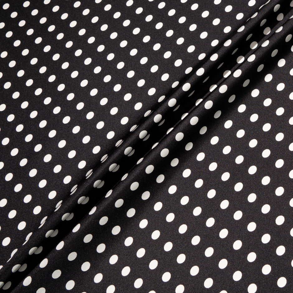 White Spot on Jet Black Pure Silk Twill