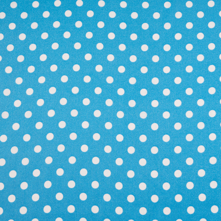 White Spot on Deep Turquoise Blue Pure Silk Twill