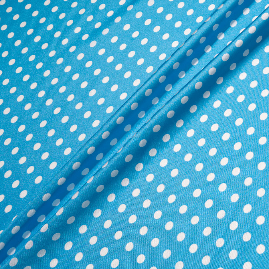 White Spot on Deep Turquoise Blue Pure Silk Twill