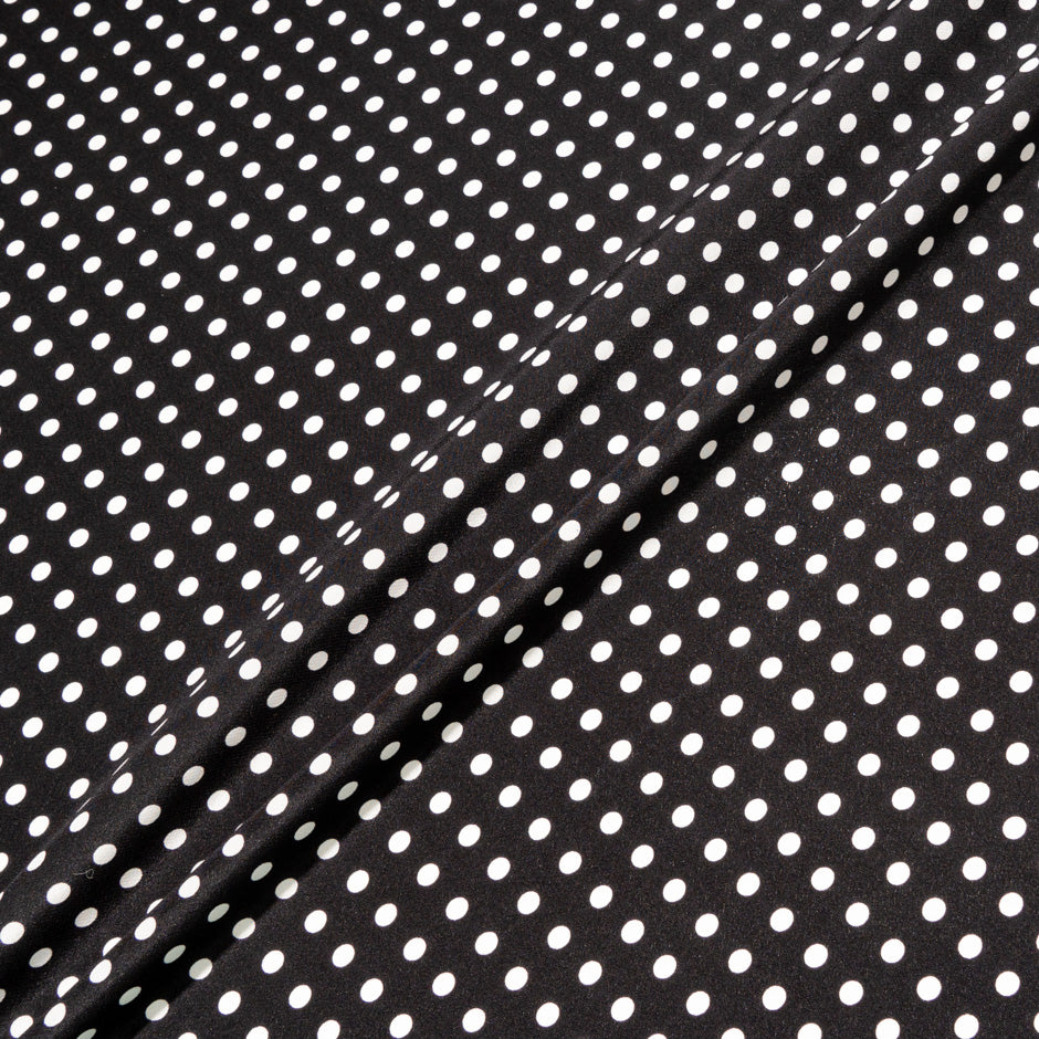 White Geo Spot Printed Black Silk Crêpe de Chine