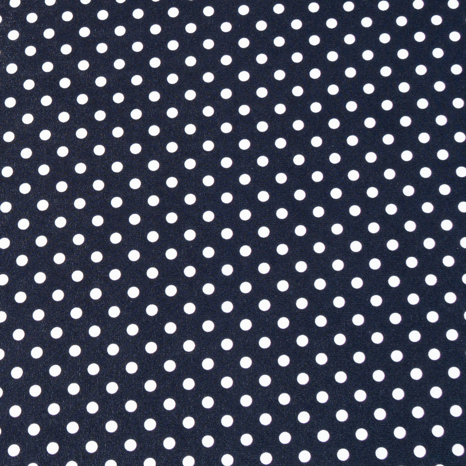 White Geo Spot Printed Navy Blue Silk Crêpe de Chine