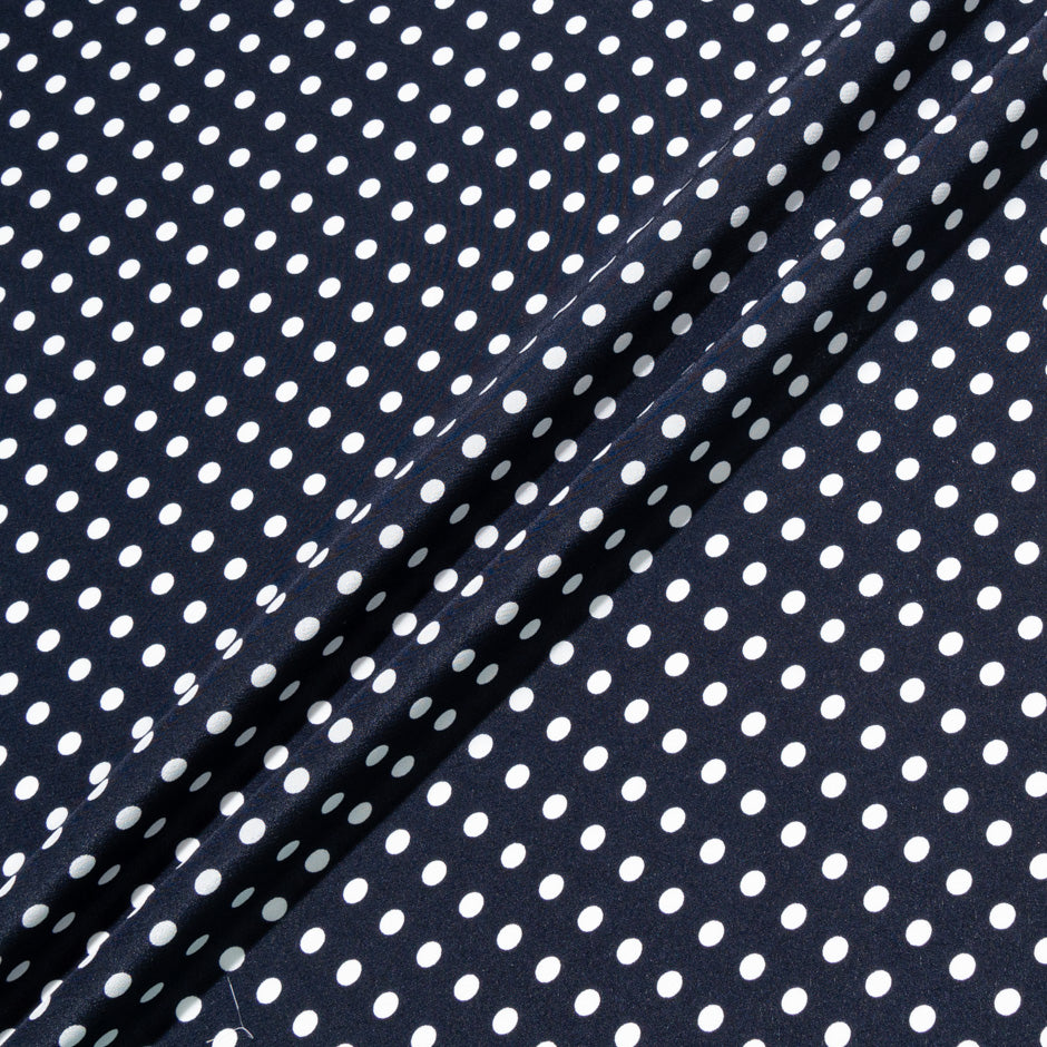 White Geo Spot Printed Navy Blue Silk Crêpe de Chine