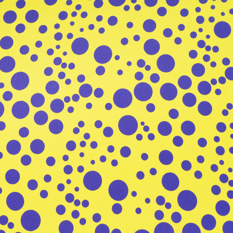 Purple Spot Printed Canary Yellow Silk Satin