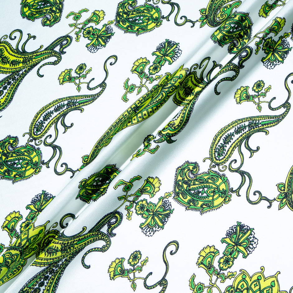 Bright Green Paisley Printed Pure Silk Twill