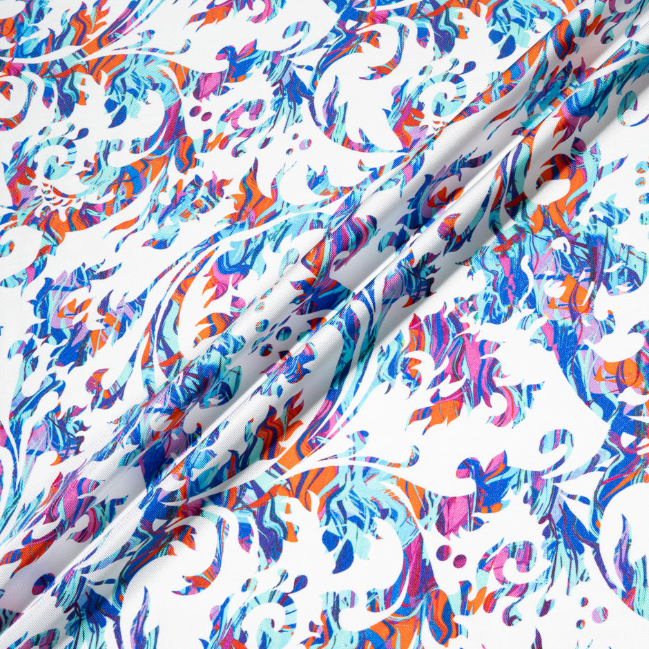 Multi-Coloured Printed White Pure Silk Twill