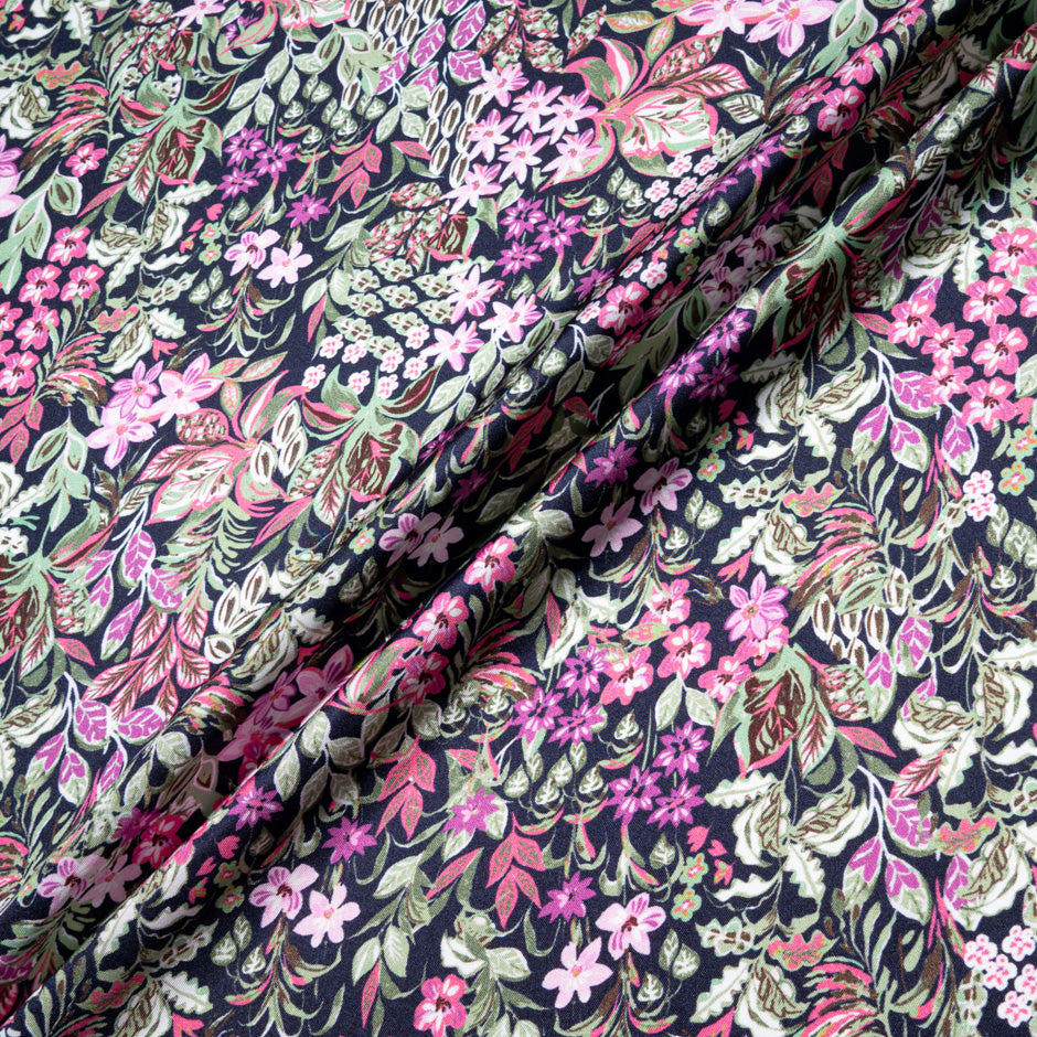 Pretty Pink Floral Printed Midnight Pure Silk Twill