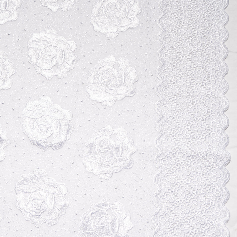 White Rose & Spot Embroidered Cotton Voile