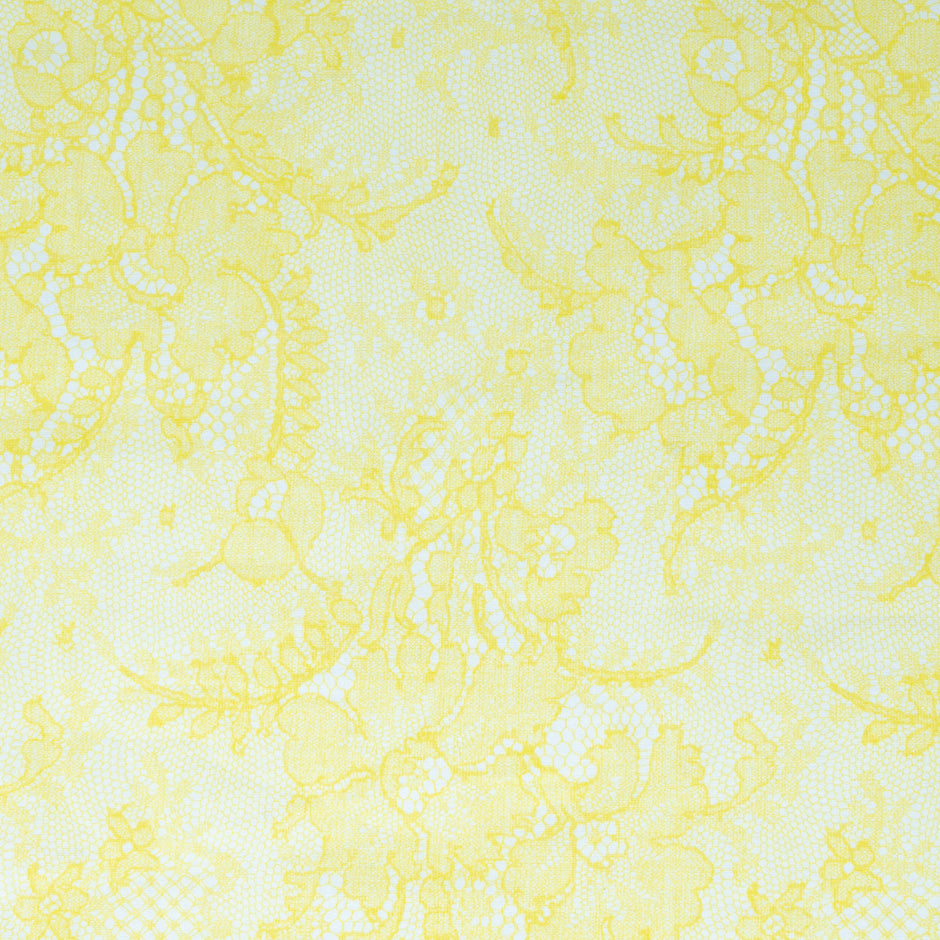 Yellow Chantilly Lace Printed Cotton Voile