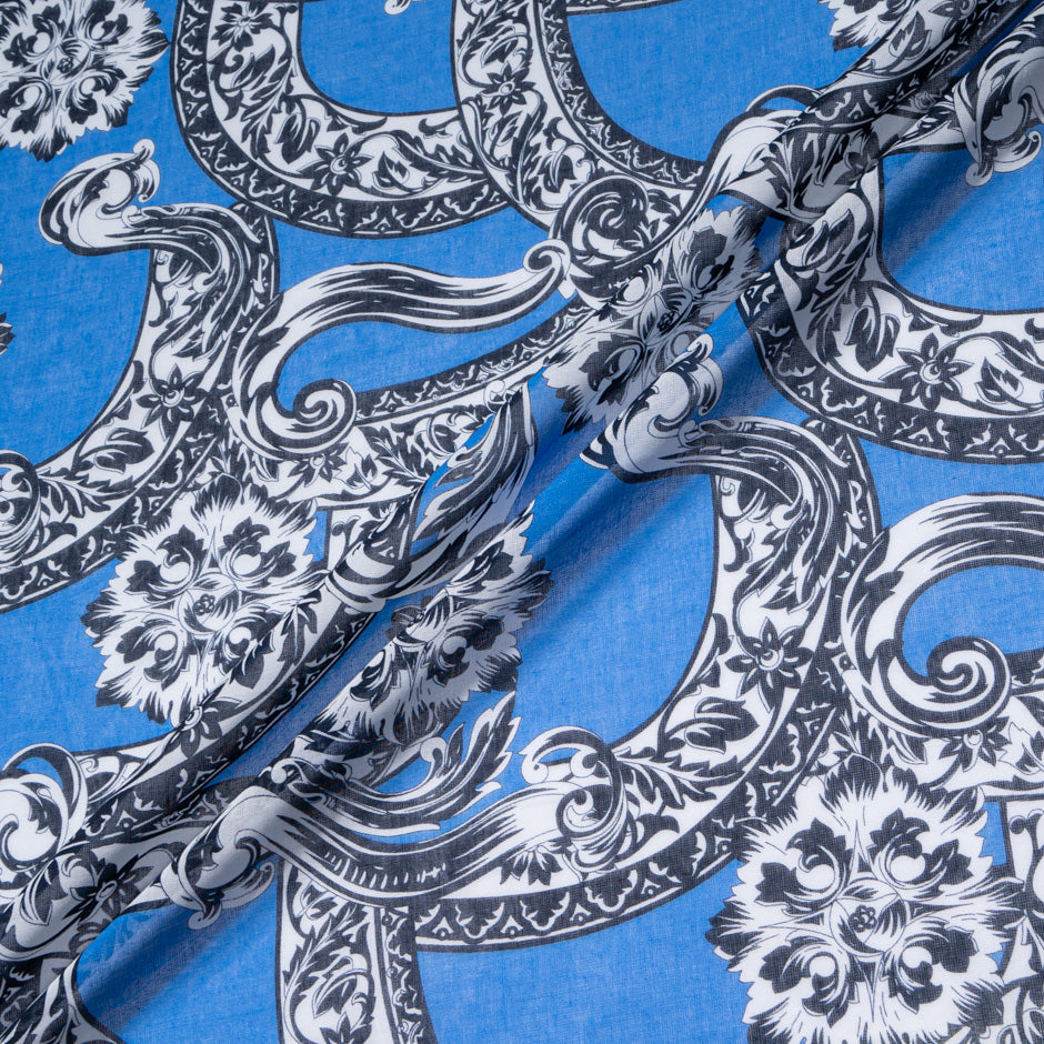 Monochrome Printed Royal Blue Cotton Voile