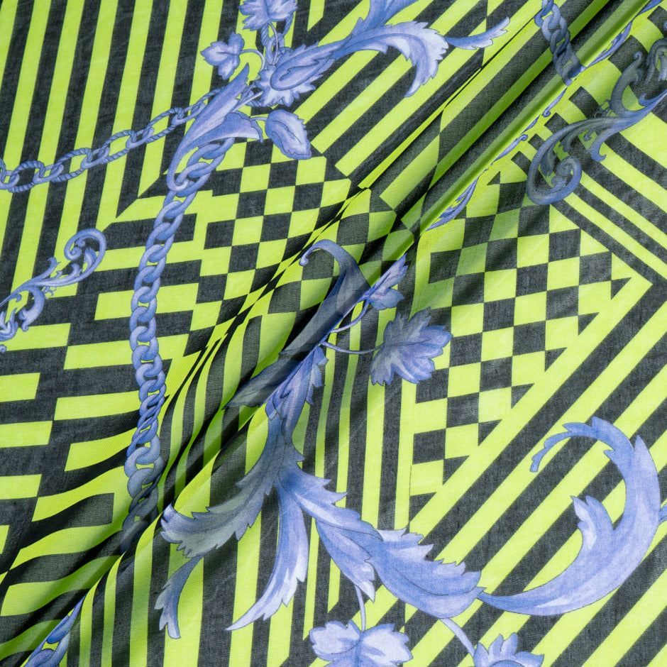 Lime Green & Black Printed Pure Cotton Voile