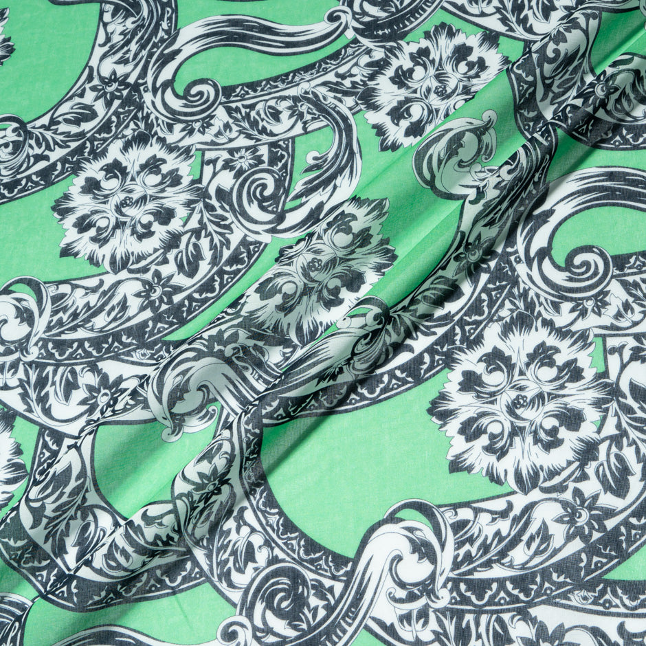 Monochrome Printed Green Pure Cotton Voile