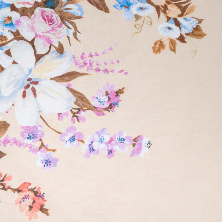 Floral Printed Pale Peach Pure Cotton Voile