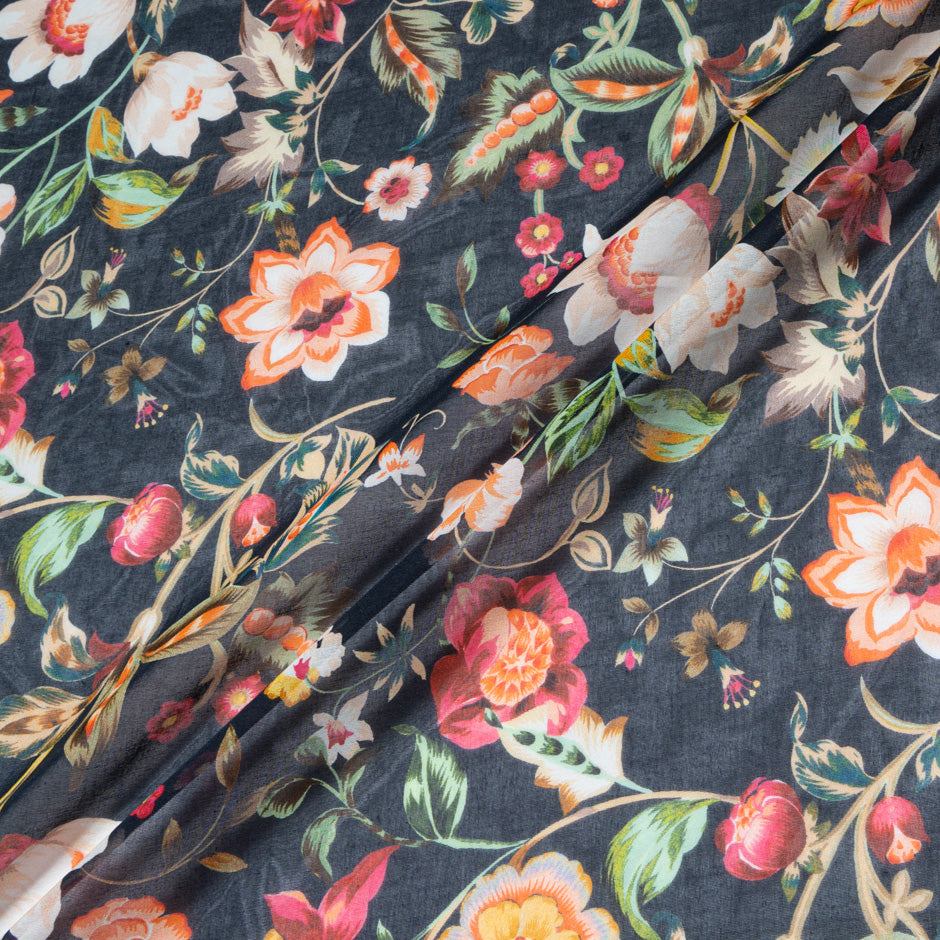 Multi Floral Printed Black Pure Cotton Voile